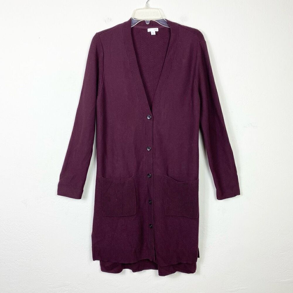 J. Jill Burgundy Red Knit Long Button Up Duster Cardigan Sweater Size M
